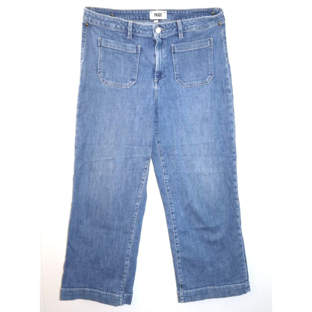 PAIGE Nellie Patch Pocket High-Rise Cropped Wide Leg Jeans Medium Wash Size 32